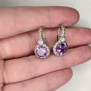 Sterling silver and purple stone dangle earrings